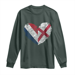 France England Flag Fingerprint Heart DNA Graphic Long Sleeve Shirt Proud Anglo English French Ancestry Love Identity