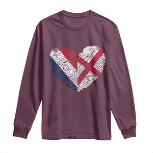 France England Flag Fingerprint Heart DNA Graphic Long Sleeve Shirt Proud Anglo English French Ancestry Love Identity