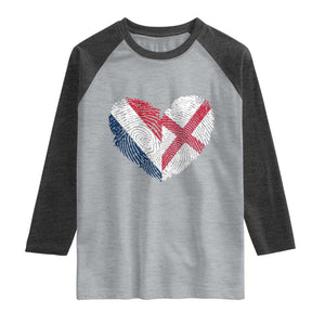 France England Flag Fingerprint Heart DNA Graphic Raglan Shirt Proud Anglo English French Ancestry Love Identity TS02 Heather Gray Heather Charcoal Print Your Wear