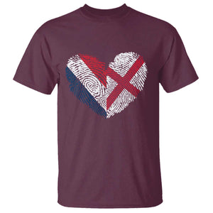 France England Flag Fingerprint Heart DNA Graphic T Shirt Proud Anglo English French Ancestry Love Identity