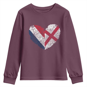 France England Flag Fingerprint Heart DNA Graphic Youth Sweatshirt Proud Anglo English French Ancestry Love Identity