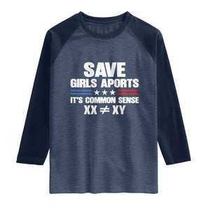 Save Girls Sports Its Common Sense XX Not Equal XY Raglan Shirt Biological Science Varsity Athletic Graphic