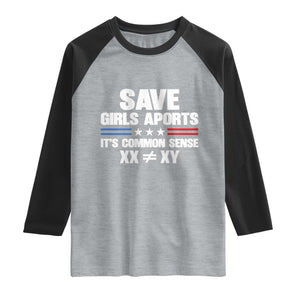 Save Girls Sports Its Common Sense XX Not Equal XY Raglan Shirt Biological Science Varsity Athletic Graphic