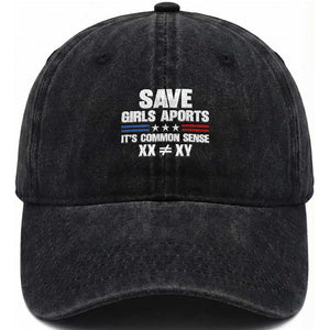 Save Girls Sports Its Common Sense XX Not Equal XY Washed Cotton Baseball Cap Biological Science Varsity Athletic Graphic
