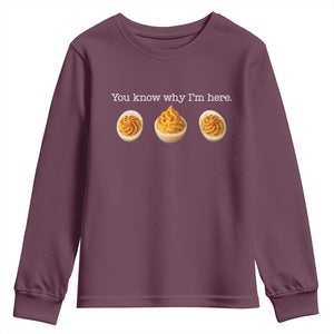 You Know Why I'm Here Deviled Eggs Youth Sweatshirt Funny Thanksgiving Potluck TS02 Maroon Print Your Wear