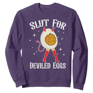 Funny Slut for Deviled Eggs Sweatshirt Funny Naughty Thanksgiving Potluck TS02 Purple Print Your Wear