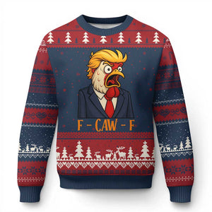 Funny F Caw F Chicken Trump Meme Ugly Christmas Sweater Rooster Subtle Political Satire Parody TS02 Navy Red Print Your Wear
