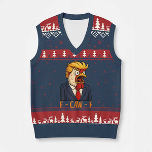 Funny F Caw F Chicken Trump Meme V-Neck Knit Sweater Vest Rooster Subtle Political Satire Parody TS02 Navy Red Print Your Wear
