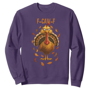 Funny F Caw F Turkey Meme Thanksgiving Graphic Sweatshirt Funny Fowl Mood Humor TS02 Purple Print Your Wear