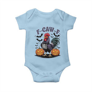 F Caw F Halloween Chicken Skeleton Baby Onesie Spooky Funny Rooster Meme TS02 Light Blue Print Your Wear