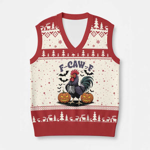F Caw F Halloween Chicken Skeleton V-Neck Knit Sweater Vest Spooky Funny Rooster Meme TS02 Beige Red Print Your Wear