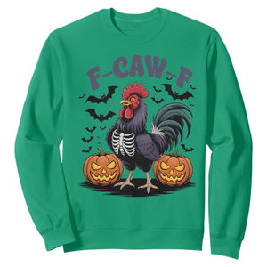 F Caw F Halloween Chicken Skeleton Sweatshirt Spooky Funny Rooster Meme TS02 Irish Green Print Your Wear