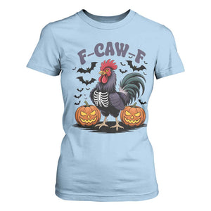 F Caw F Halloween Chicken Skeleton T Shirt For Women Spooky Funny Rooster Meme TS02 Light Blue Print Your Wear
