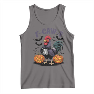 F Caw F Halloween Chicken Skeleton Tank Top Spooky Funny Rooster Meme TS02 Deep Heather Print Your Wear