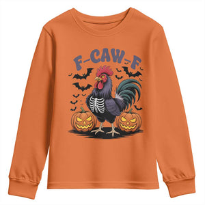 F Caw F Halloween Chicken Skeleton Youth Sweatshirt Spooky Funny Rooster Meme TS02 Orange Print Your Wear