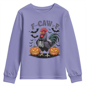 F Caw F Halloween Chicken Skeleton Youth Sweatshirt Spooky Funny Rooster Meme TS02 Violet Print Your Wear