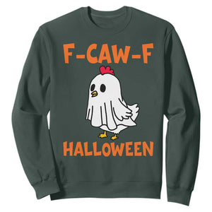 F Caw F Ghost Chicken Costume Sweatshirt Funny Cute Halloween Poultry Lover TS02 Dark Forest Green Print Your Wear