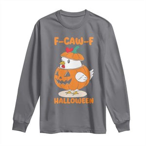 F Caw F Chicken Cute Halloween Costume Long Sleeve Shirt Funny Jack O LAttern Poultry Meme Fall Vibes TS02 Charcoal Print Your Wear