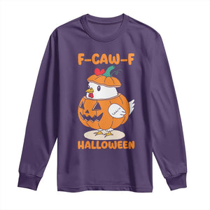 F Caw F Chicken Cute Halloween Costume Long Sleeve Shirt Funny Jack O LAttern Poultry Meme Fall Vibes TS02 Purple Print Your Wear