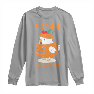 F Caw F Chicken Cute Halloween Costume Long Sleeve Shirt Funny Jack O LAttern Poultry Meme Fall Vibes TS02 Sport Gray Print Your Wear