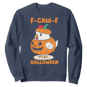 F Caw F Chicken Cute Halloween Costume Sweatshirt Funny Jack O LAttern Poultry Meme Fall Vibes TS02 Navy Print Your Wear