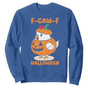 F Caw F Chicken Cute Halloween Costume Sweatshirt Funny Jack O LAttern Poultry Meme Fall Vibes TS02 Royal Blue Print Your Wear