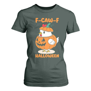 F Caw F Chicken Cute Halloween Costume T Shirt For Women Funny Jack O LAttern Poultry Meme Fall Vibes TS02 Dark Forest Green Print Your Wear