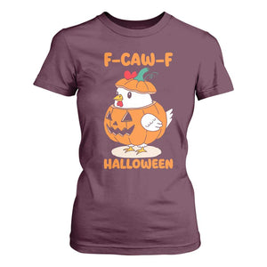 F Caw F Chicken Cute Halloween Costume T Shirt For Women Funny Jack O LAttern Poultry Meme Fall Vibes TS02 Maroon Print Your Wear