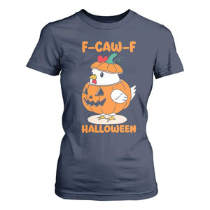 F Caw F Chicken Cute Halloween Costume T Shirt For Women Funny Jack O LAttern Poultry Meme Fall Vibes TS02 Navy Print Your Wear