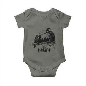 F Caw F Gothic Raven and Witch Baby Onesie Funny Halloween Spooky October Vibes TS02 Military Green Print Your Wear
