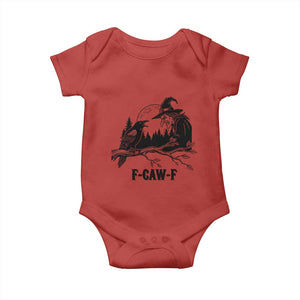 F Caw F Gothic Raven and Witch Baby Onesie Funny Halloween Spooky October Vibes TS02 Red Print Your Wear