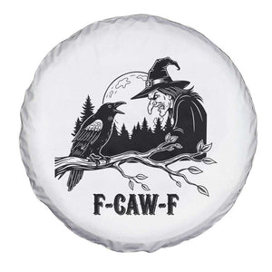 F Caw F Gothic Raven and Witch Spare Tire Cover Funny Halloween Spooky October Vibes TS02 Print Your Wear