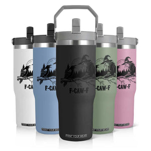 F Caw F Gothic Raven and Witch Flip Straw Tumbler Funny Halloween Spooky October Vibes TS02 Print Your Wear