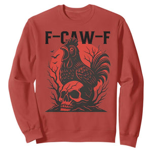 F Caw F Gothic Chicken Horror Sweatshirt Creepy Skull Rooster Halloween Dark Humor TS02 Red Print Your Wear