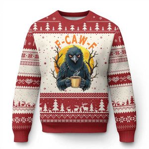 F Caw F Raven Coffee Ugly Christmas Sweater Funny Halloween Sarcastic Gothic Bird with Attitude TS02 Beige Red Print Your Wear