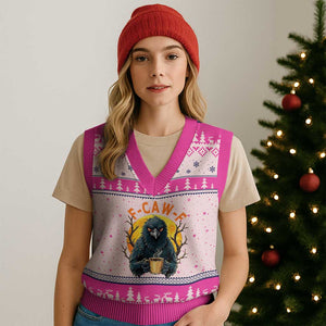 F Caw F Raven Coffee V-Neck Knit Sweater Vest Funny Halloween Sarcastic Gothic Bird with Attitude TS02 Hot Pink Print Your Wear