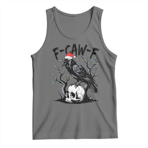 F Caw F Gothic Christmas Raven Tank Top With Skull Funny Dark Holiday Humor Spooky Season TS02 Black Heather Print Your Wear