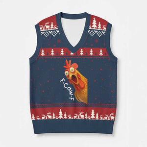 Funny F Caw F Surprise Chicken Meme V-Neck Knit Sweater Vest Hilarious Shocked Bird Graphic for Comedy Lovers TS02 Navy Red Print Your Wear
