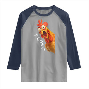 Funny F Caw F Surprise Chicken Meme Raglan Shirt Hilarious Shocked Bird Graphic for Comedy Lovers TS02 Sport Gray Navy Print Your Wear