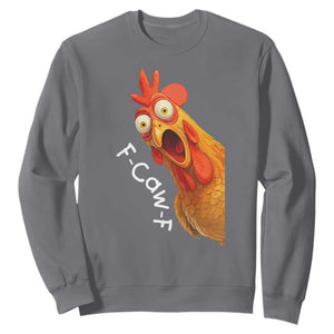 Funny F Caw F Surprise Chicken Meme Sweatshirt Hilarious Shocked Bird Graphic for Comedy Lovers TS02 Charcoal Print Your Wear