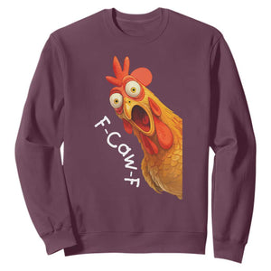 Funny F Caw F Surprise Chicken Meme Sweatshirt Hilarious Shocked Bird Graphic for Comedy Lovers TS02 Maroon Print Your Wear