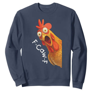 Funny F Caw F Surprise Chicken Meme Sweatshirt Hilarious Shocked Bird Graphic for Comedy Lovers TS02 Navy Print Your Wear