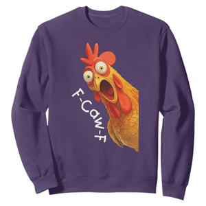 Funny F Caw F Surprise Chicken Meme Sweatshirt Hilarious Shocked Bird Graphic for Comedy Lovers TS02 Purple Print Your Wear