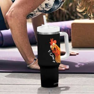 Funny F Caw F Surprise Chicken Meme Tumbler With Handle Hilarious Shocked Bird Graphic for Comedy Lovers TS02 Print Your Wear