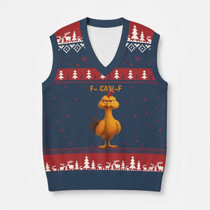 Funny F Caw F Fed Up Chicken Meme V-Neck Knit Sweater Vest Sarcastic Bird Humor Mood Swing TS02 Navy Red Print Your Wear