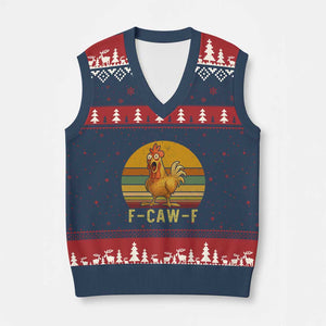 F Caw F Retro Chicken Meme V-Neck Knit Sweater Vest Vintage Sunset Poultry Graphic Loud Bird Energy TS02 Navy Red Print Your Wear