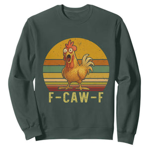 F Caw F Retro Chicken Meme Sweatshirt Vintage Sunset Poultry Graphic Loud Bird Energy TS02 Dark Forest Green Print Your Wear
