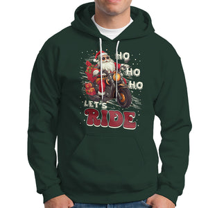 Santa Claus Biker Hoodie Ho Ho Ho Let's Ride Christmas TS02 Dark Forest Green Printyourwear