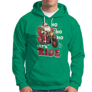 Santa Claus Biker Hoodie Ho Ho Ho Let's Ride Christmas TS02 Irish Green Printyourwear