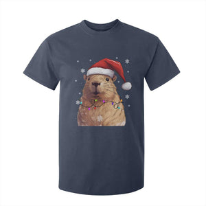 Capybara Christmas T Shirt For Kid Funny Santa Capy Meme Xmas Vibe TS02 Navy Print Your Wear